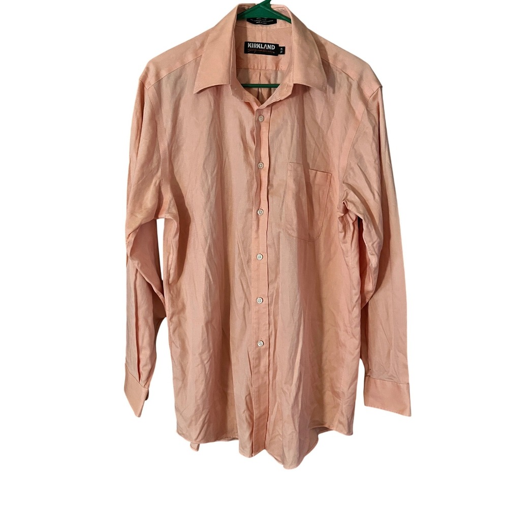Kirkland Signature Men's Peach Textured Long Sleeve‎ Dress Shirt Size 16 34